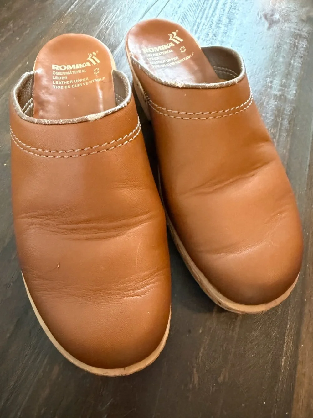 Romika Brown Leather Slip-On Wedged Loafer Clog - European Size 42